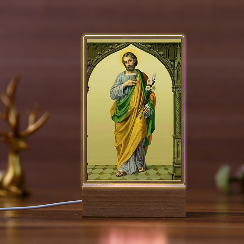 Christianartworkshop Daily Faith Resonant Religious Night Light with Holy Icons & Beech Base - E - image 4
