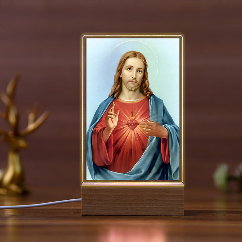 Christianartworkshop Daily Faith Resonant Religious Night Light with Holy Icons & Beech Base - A - image 0