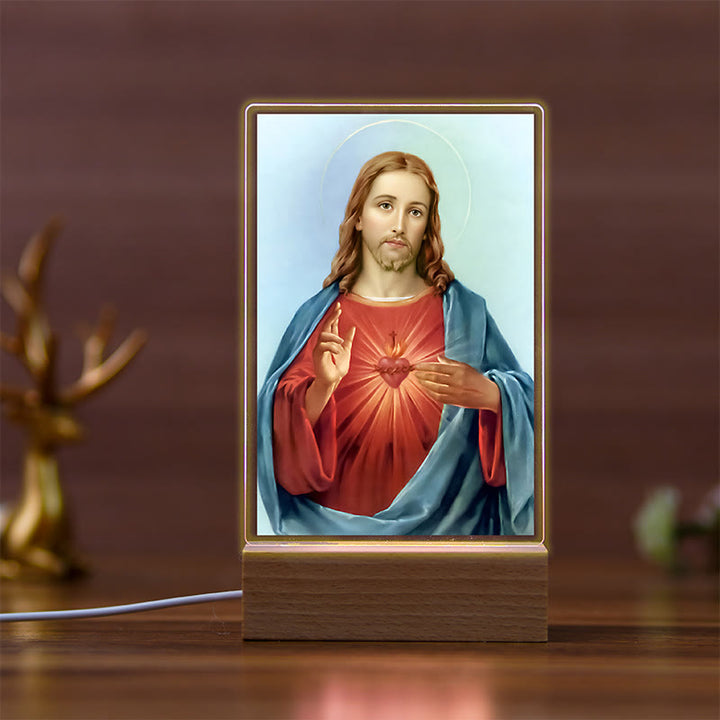 Christianartworkshop Daily Faith Resonant Religious Night Light with Holy Icons & Beech Base - A - image 0