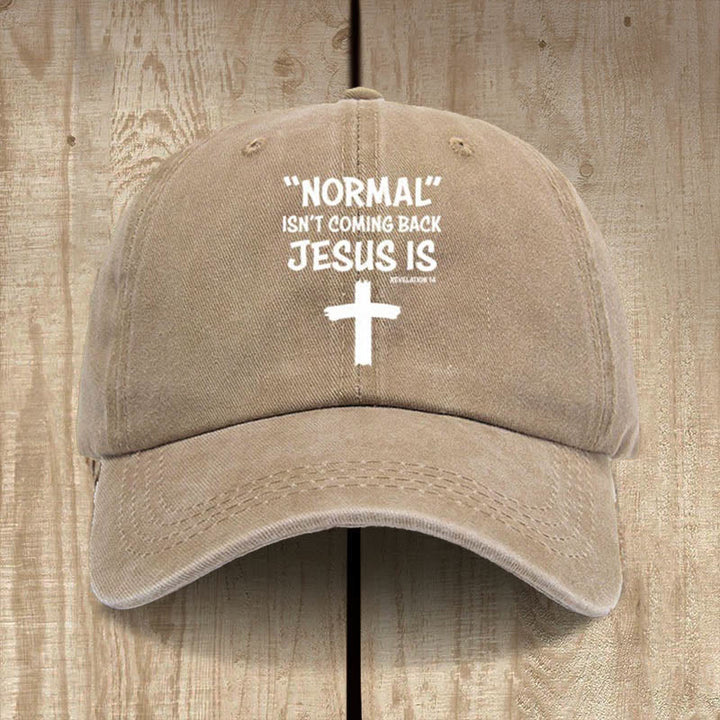 Christianartworkshop Jesus Is Coming Back Unisex Distressed Washed Cotton Hat - Khaki - image 5