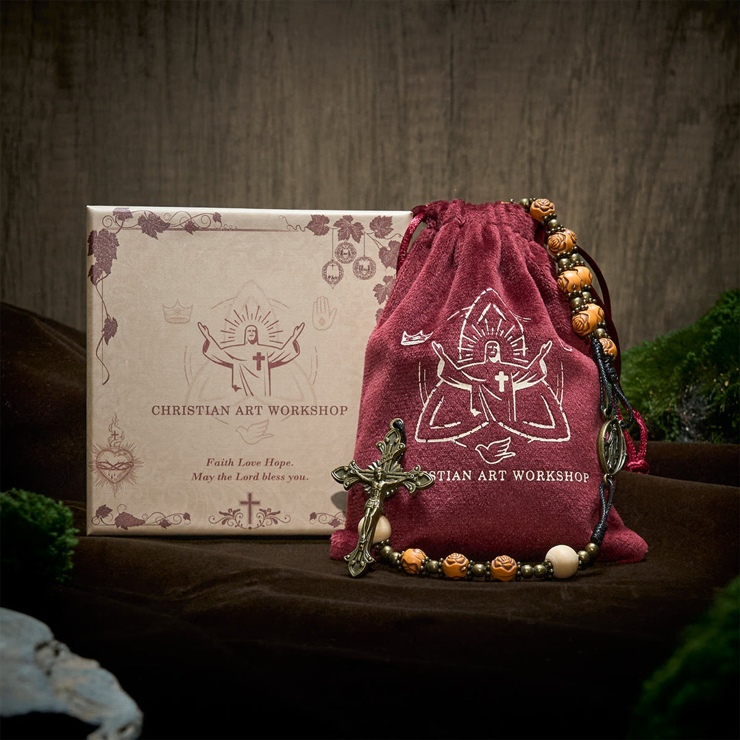 Christianartworkshop Exquisite Rose Beads with Bronze Crucifix & Miraculous Medal Rosary - image 3