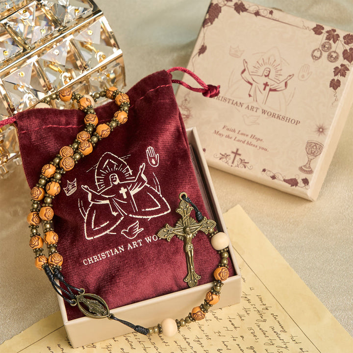Christianartworkshop Exquisite Rose Beads with Bronze Crucifix & Miraculous Medal Rosary - image 2