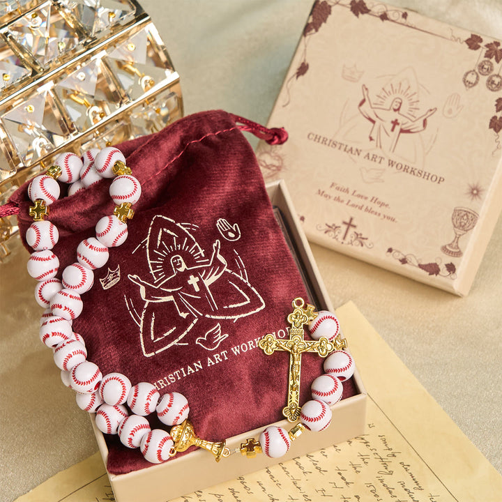 Christianartworkshop Blessed Miniature Baseball Beads Rosary with Golden Holy Chalice & Crucifix: Merge Faith and Sport - image 9