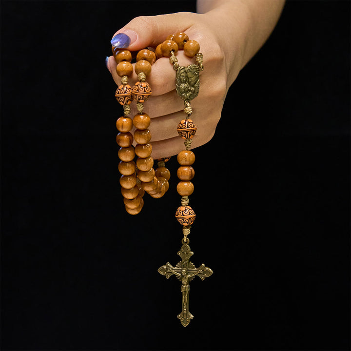 Christianartworkshop Holy Family & Crucifix of 10mm Olive Wood Bead Handmade Rosary for Holy Prayer - image 1