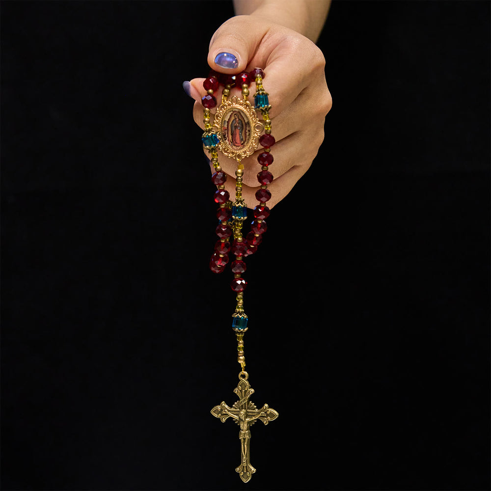 Christianartworkshop Handmade Red Crystal Bohemian Czech Glass Our Lady of Guadalupe Crucifix Rosary - image 1