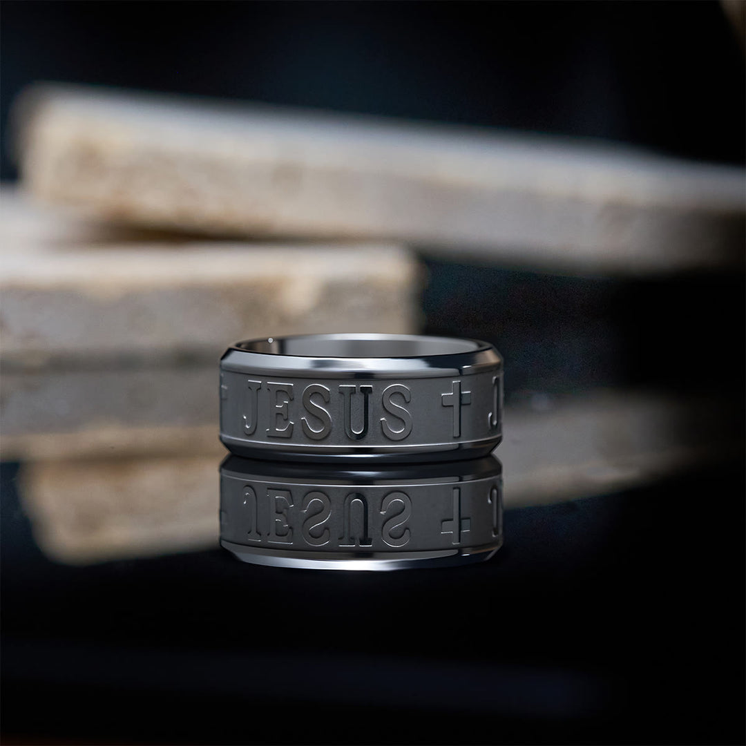 Christianartworkshop Titanium Steel Ring with Laser engraving "JESUS" - image 12