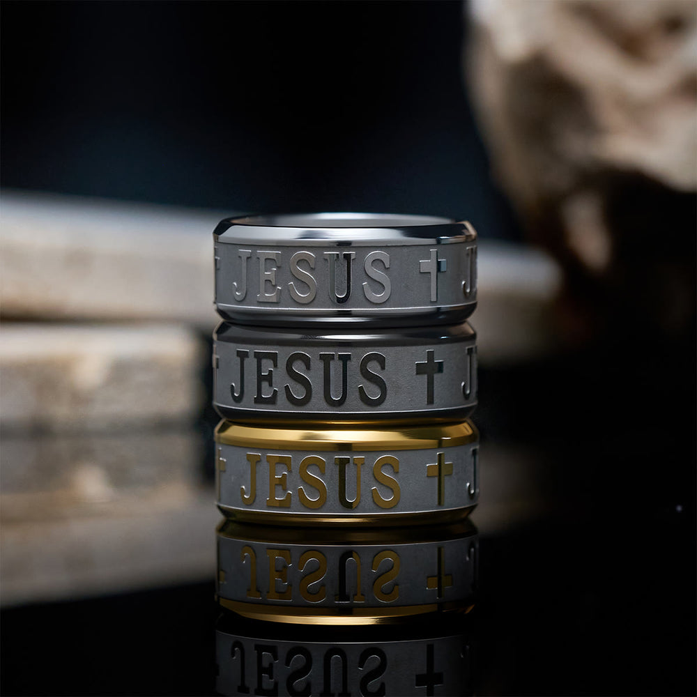 Christianartworkshop Titanium Steel Ring with Laser engraving "JESUS" - image 1