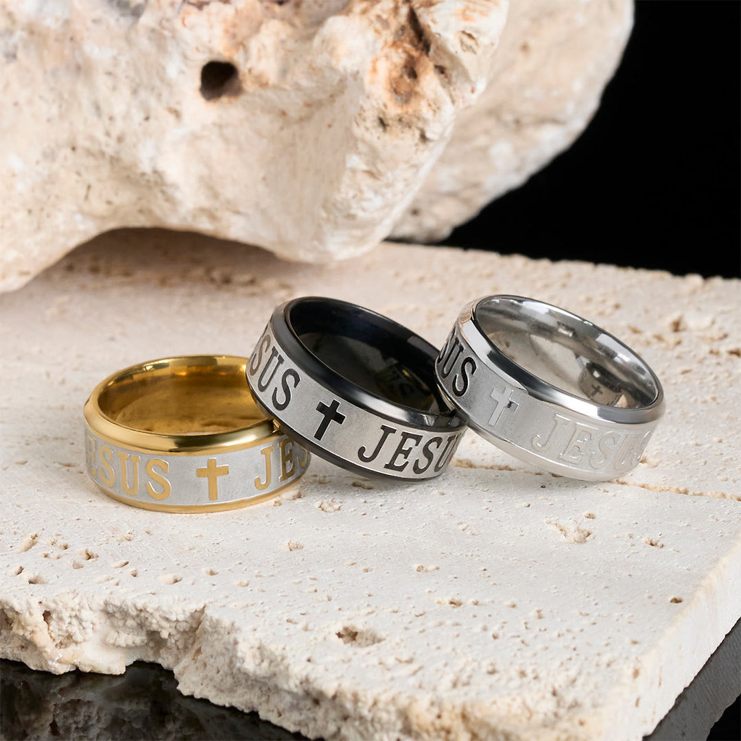 Christianartworkshop Titanium Steel Ring with Laser engraving "JESUS" - image 4