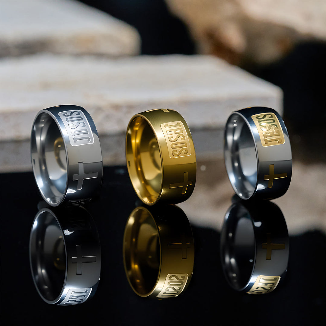 Christianartworkshop Two-tone Golden JESUS & Cross Symbol Blessed Ring - Silver-gold - US 7 - image 0