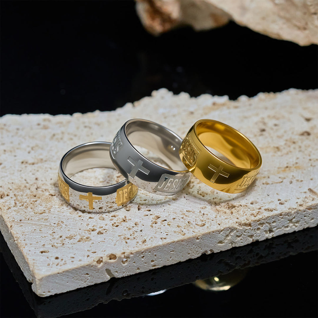 Christianartworkshop Two-tone Golden JESUS & Cross Symbol Blessed Ring - image 1