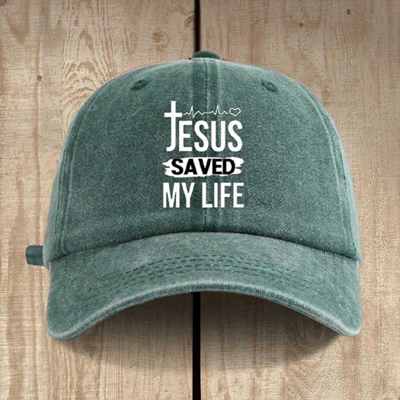 Christianartworkshop Vintage Jesus Saved My Life Unisex Distressed Washed Cotton Hat - Army Green - image 0
