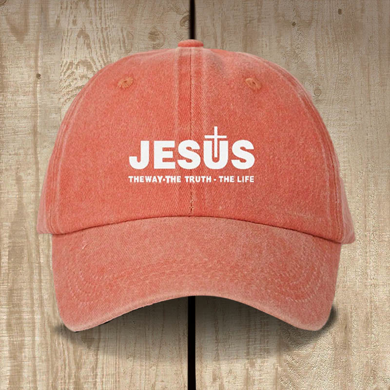 Christianartworkshop Minimalist Jesus The Way The Truth The Life Statement Baseball Cap - Orange Red - image 7