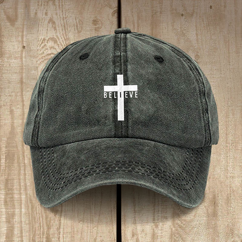 Christianartworkshop Minimalist Believe in Christ Cross Baseball Cap for Everyday Faith - Grey-green - image 7