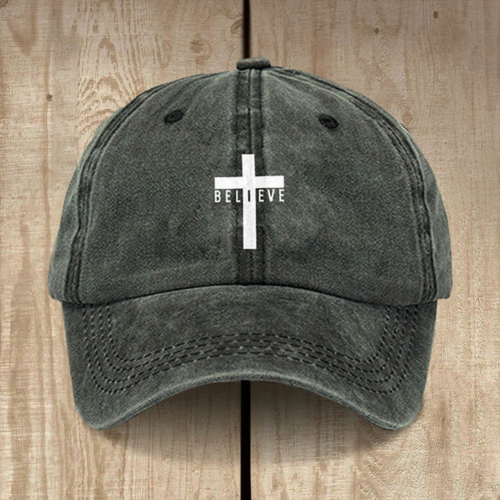Christianartworkshop Minimalist Believe in Christ Cross Baseball Cap for Everyday Faith - Grey-green - image 7