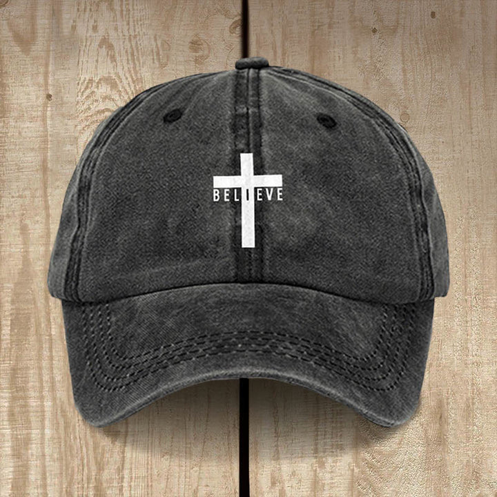 Christianartworkshop Minimalist Believe in Christ Cross Baseball Cap for Everyday Faith - Black - image 2