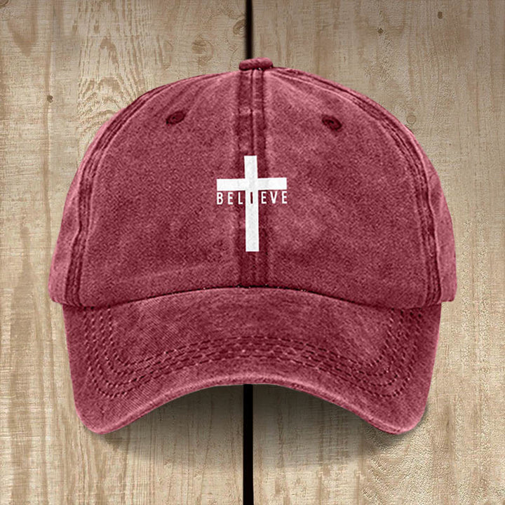 Christianartworkshop Minimalist Believe in Christ Cross Baseball Cap for Everyday Faith - Wine - image 0