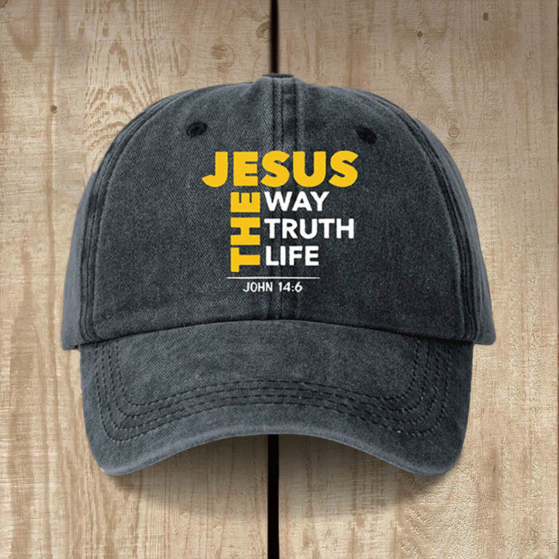 Christianartworkshop Vintage Jesus Is the Way Truth Life Baseball Cap: Walk in His Way - Black - image 1