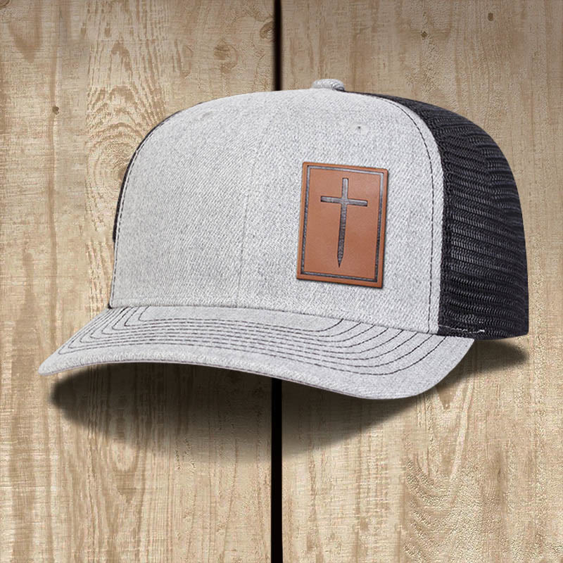 Christianartworkshop Faith Over Fear Nail Cross Leather Patch Faith Hat - Light Gray - image 2