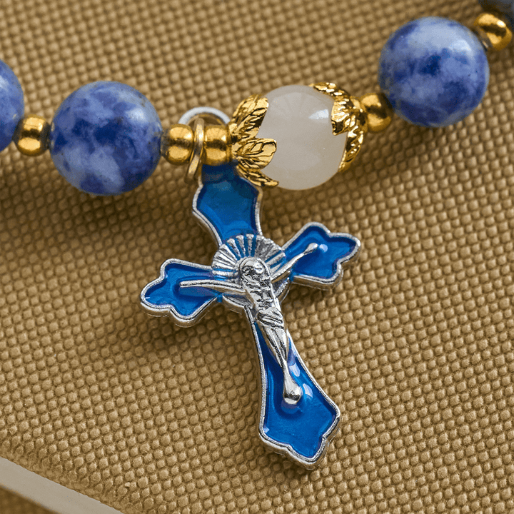 Christianartworkshop Serene Textured Blue Stone Bracelet with Blue Enamel Crucifix - image 3