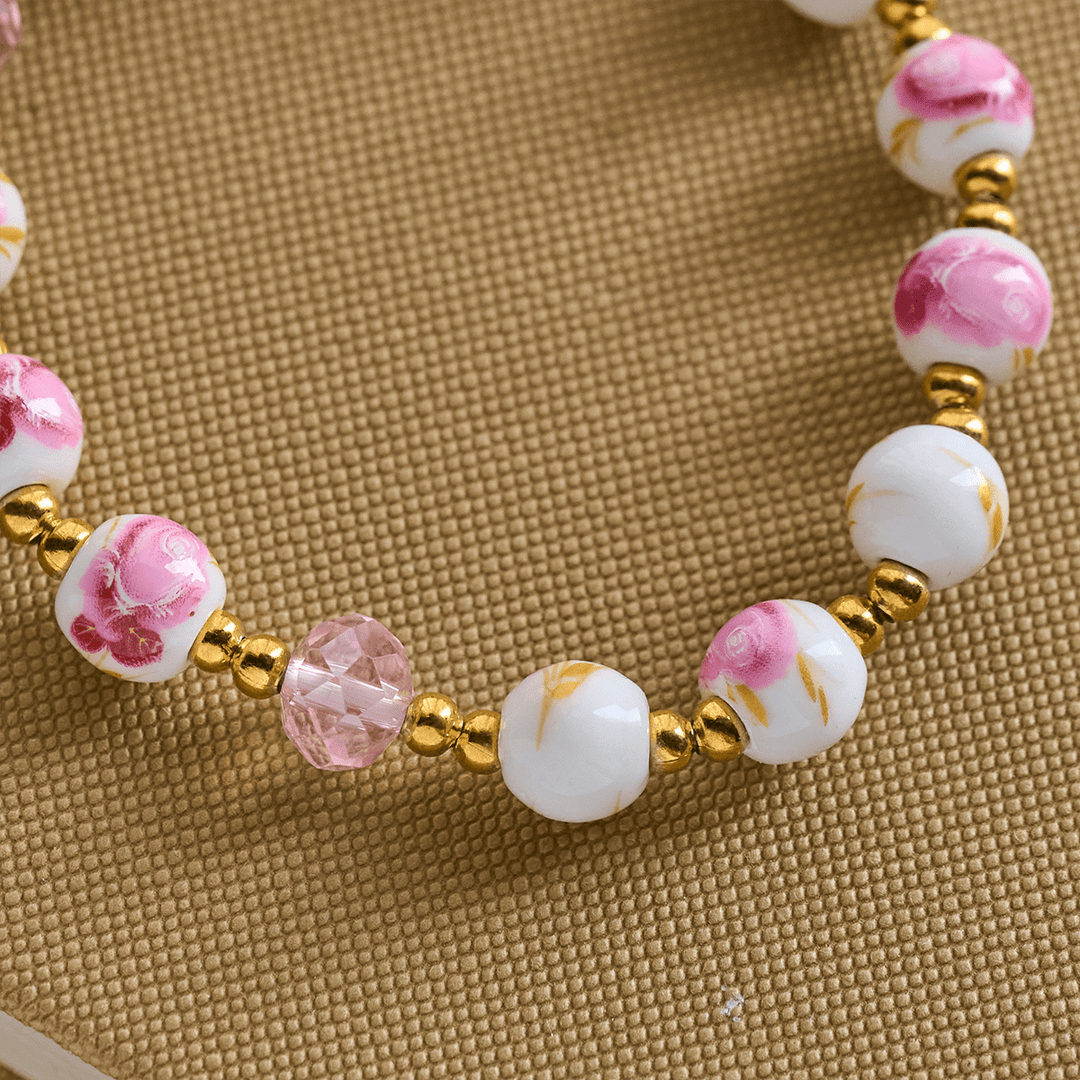 Christianartworkshop Elegant 8mm Flower Pattern Pink Ceramic Bracelet with Miraculous Medal - image 4