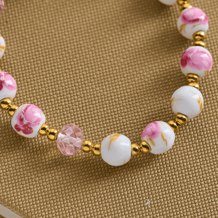 Christianartworkshop Elegant 8mm Flower Pattern Pink Ceramic Bracelet with Miraculous Medal - image 4