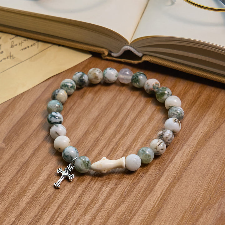Christianartworkshop Waves of Grace Shark Guardian Cross Bracelet with Natural Volcanic Agate Stones - image 6