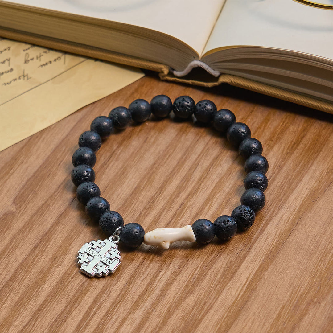 Christianartworkshop Waves of Grace Shark Guardian Cross Bracelet with Natural Volcanic Agate Stones - image 21
