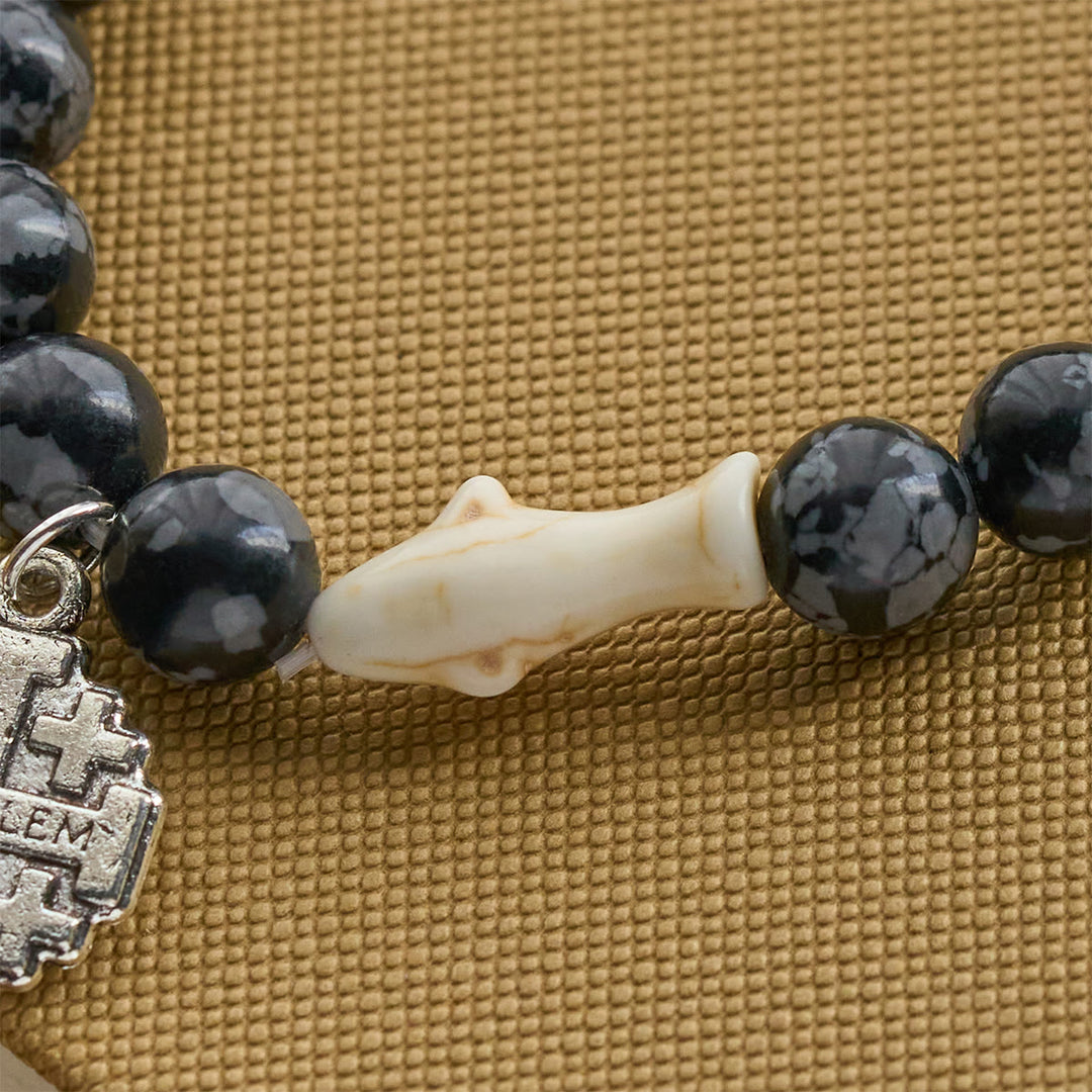 Christianartworkshop Waves of Grace Shark Guardian Cross Bracelet with Natural Volcanic Agate Stones - image 18