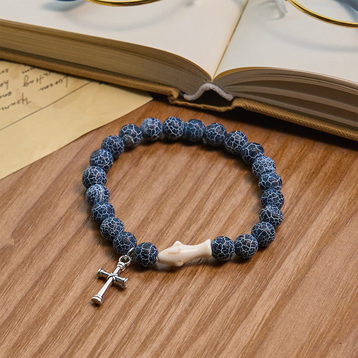 Christianartworkshop Waves of Grace Shark Guardian Cross Bracelet with Natural Volcanic Agate Stones - image 11