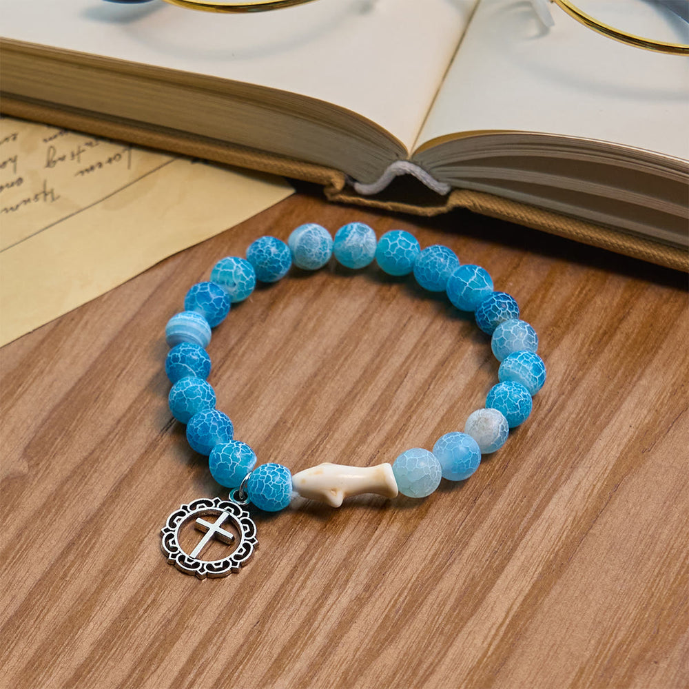 Christianartworkshop Waves of Grace Shark Guardian Cross Bracelet with Natural Volcanic Agate Stones - image 1