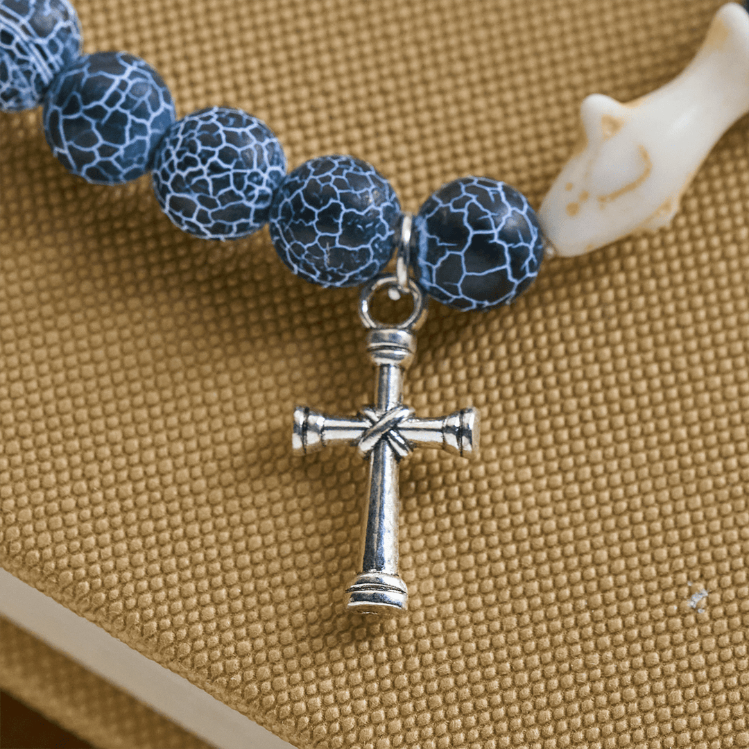 Christianartworkshop Waves of Grace Shark Guardian Cross Bracelet with Natural Volcanic Agate Stones - image 12