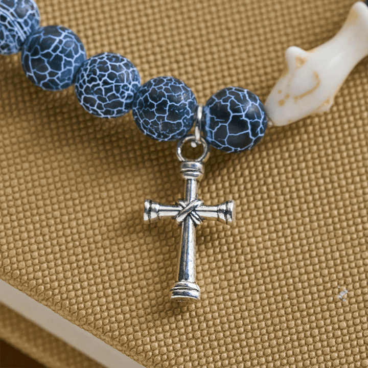 Christianartworkshop Waves of Grace Shark Guardian Cross Bracelet with Natural Volcanic Agate Stones - image 12