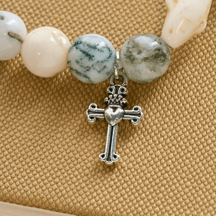 Christianartworkshop Waves of Grace Shark Guardian Cross Bracelet with Natural Volcanic Agate Stones - image 7