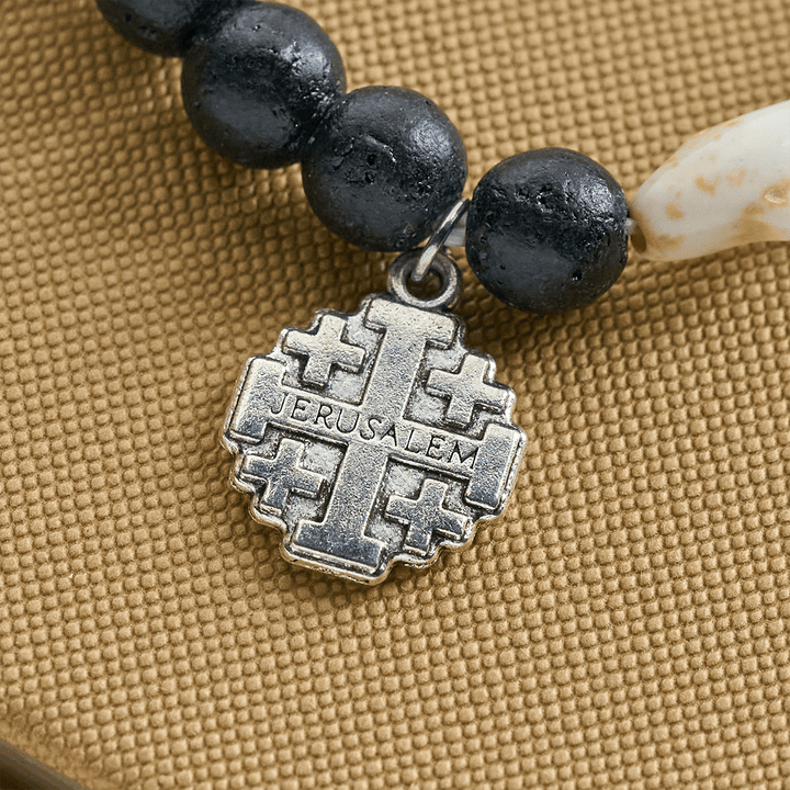 Christianartworkshop Waves of Grace Shark Guardian Cross Bracelet with Natural Volcanic Agate Stones - image 22