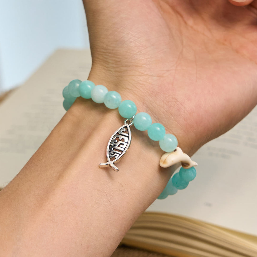 Christianartworkshop Ocean Grace Dolphin Blessing with Natural Malachite & Ichthys Charm Animal Bracelet - image 22