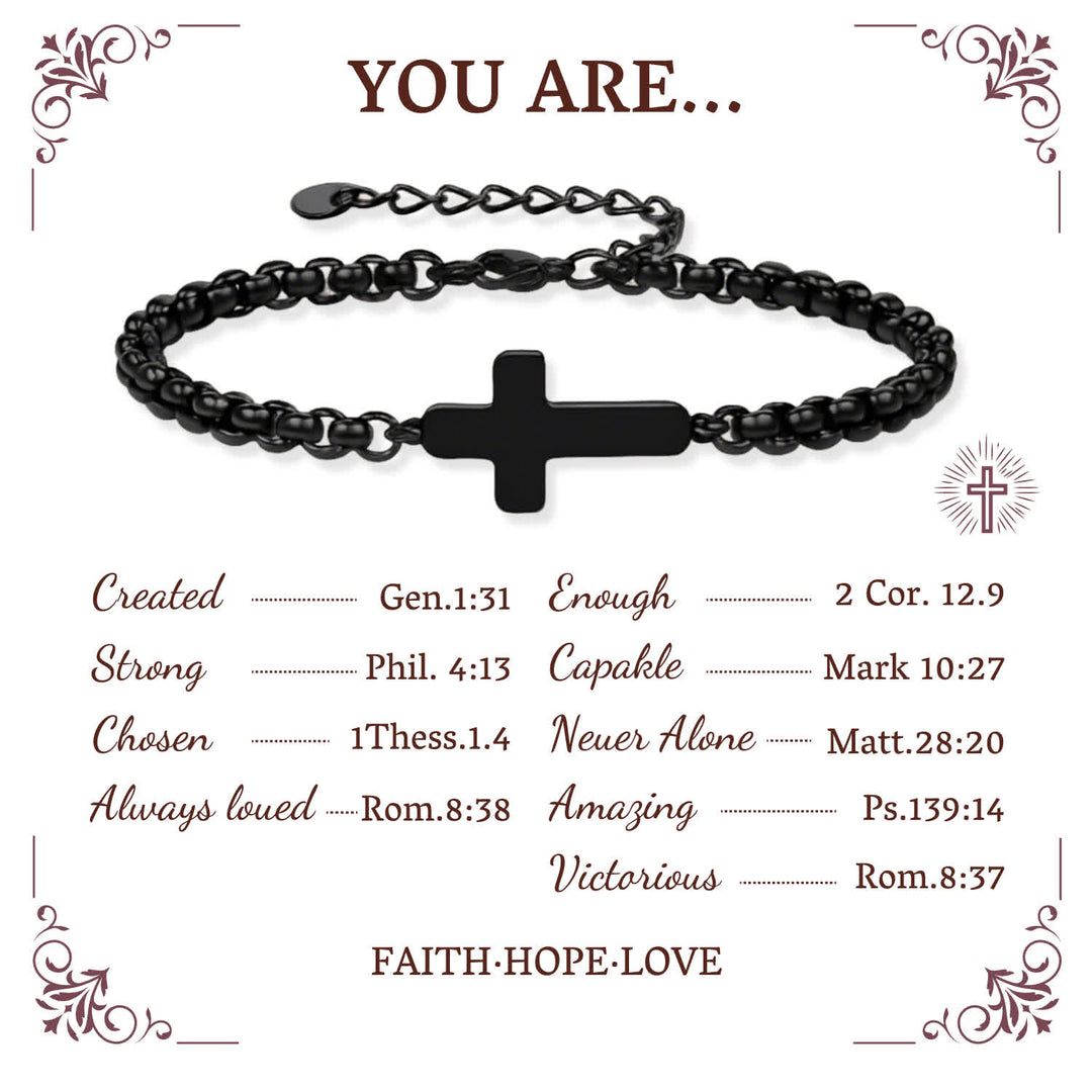 Christianartworkshop Minimalist Cross Chain Bracelets: Two Colors with Blessing Card - Black - image 1