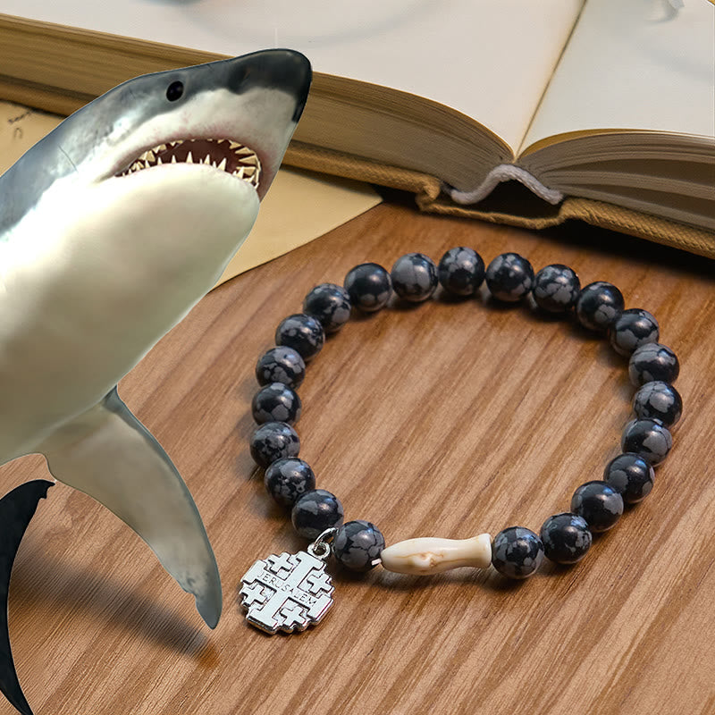Christianartworkshop Waves of Grace Shark Guardian Cross Bracelet with Natural Volcanic Agate Stones - Grey - image 15