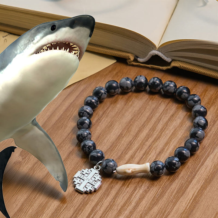 Christianartworkshop Waves of Grace Shark Guardian Cross Bracelet with Natural Volcanic Agate Stones - Grey - image 15