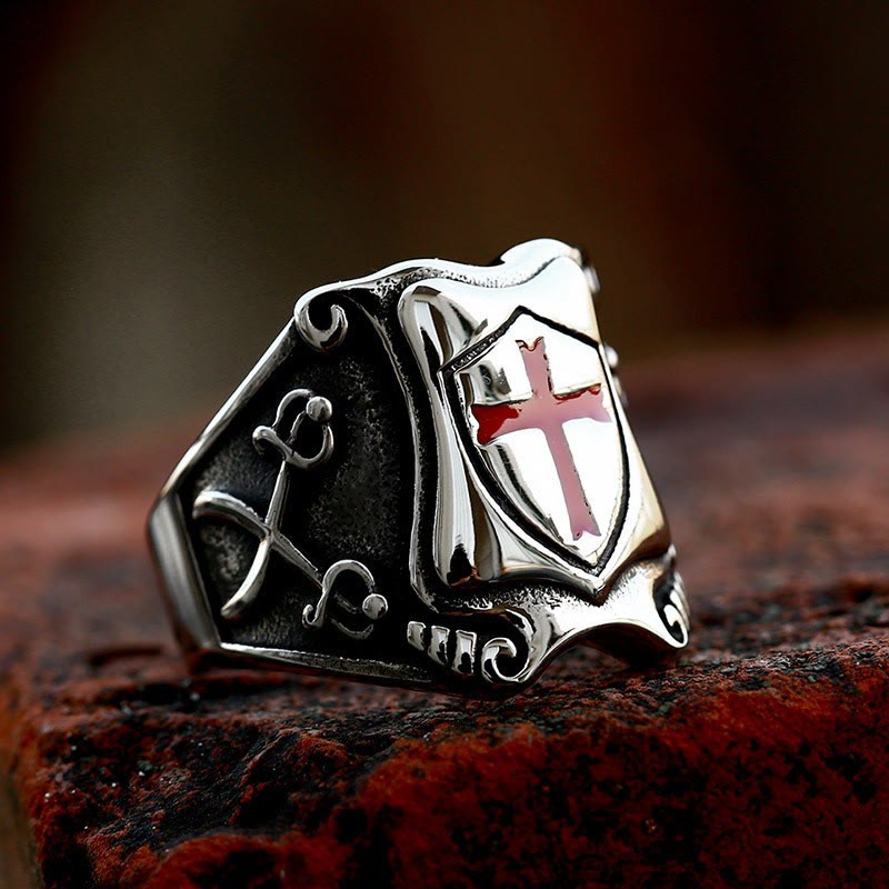 Christianartworkshop Medieval Style Red Cross Shield Ring with Knightly Design and Engraved Details - image 7