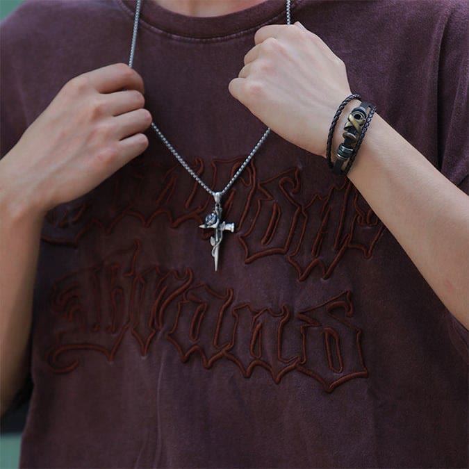 Christianartworkshop Rose Wrapped Cross Faith Necklace with Gothic Floral Design - image 3