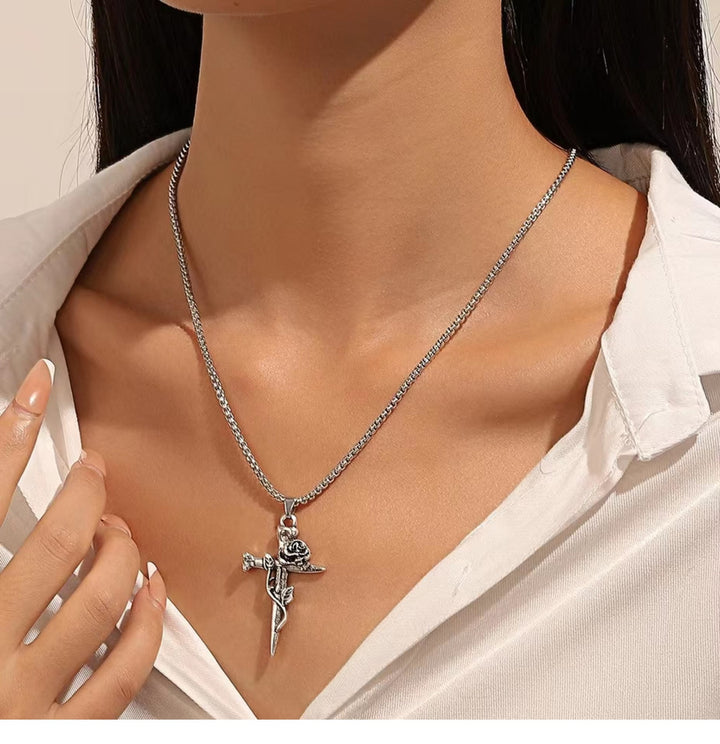 Christianartworkshop Rose Wrapped Cross Faith Necklace with Gothic Floral Design - image 2
