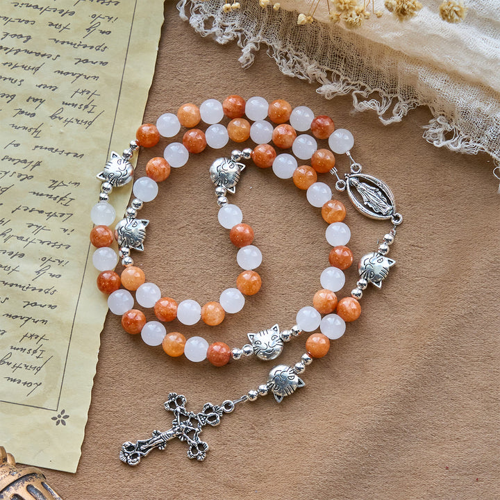 Christianartworkshop Orange & White Quartz with Cat Face Stainless Steel Charms of Orange Tabby Bracelet, Animal Rosary - image 5