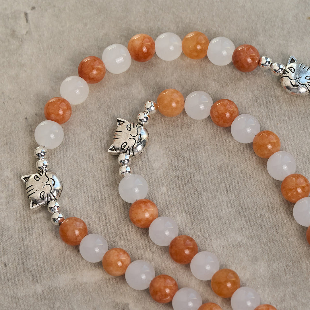 Christianartworkshop Orange & White Quartz with Cat Face Stainless Steel Charms of Orange Tabby Bracelet, Animal Rosary - image 7
