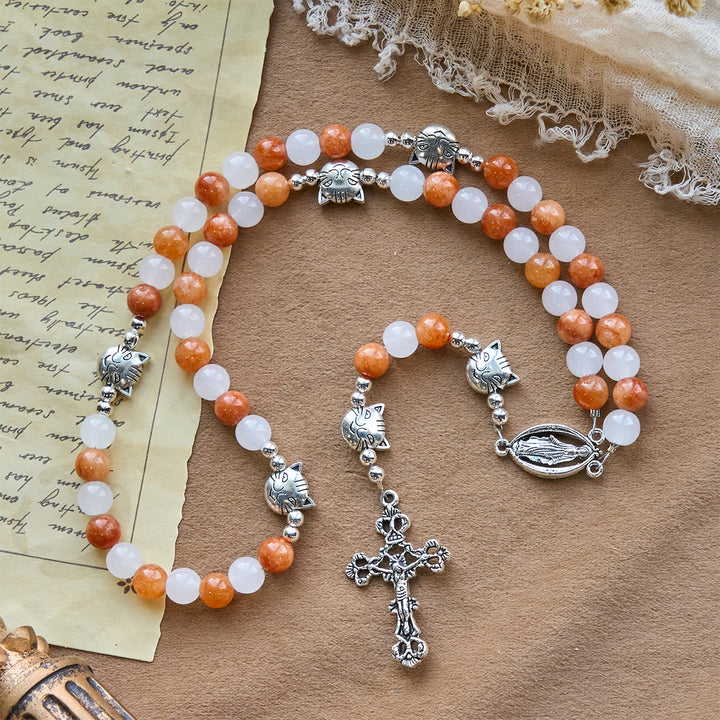 Christianartworkshop Orange & White Quartz with Cat Face Stainless Steel Charms of Orange Tabby Bracelet, Animal Rosary - image 6