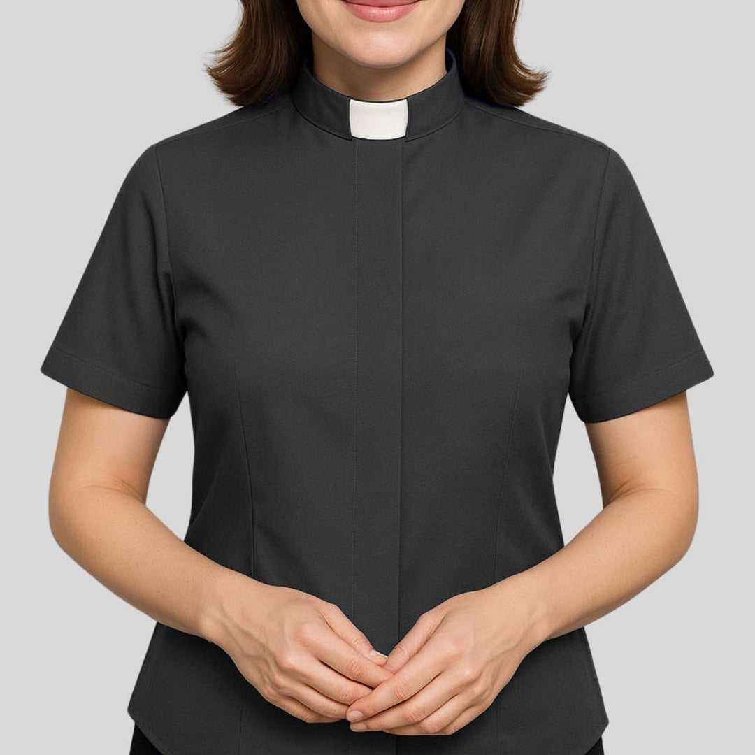 Christianartworkshop Modern Unisex Clergy Shirt with White Tab Collar: Elegant Black Faithwear - image 2