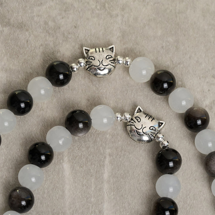 Christianartworkshop Our Lady's Blessing with Black & White Cow Cat Beads Bracelet, Animal Rosary - image 7