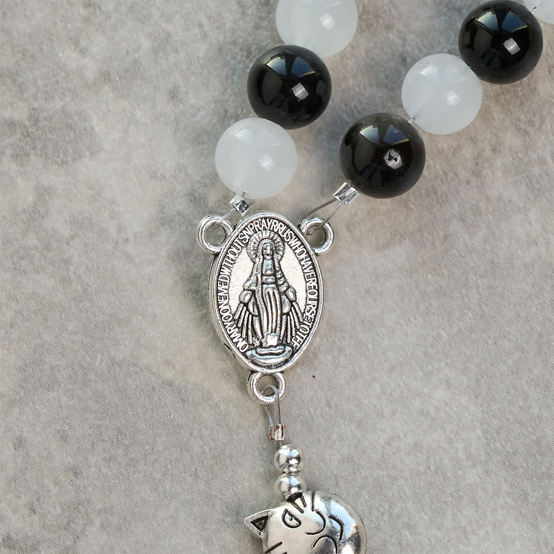 Christianartworkshop Our Lady's Blessing with Black & White Cow Cat Beads Bracelet, Animal Rosary - image 8