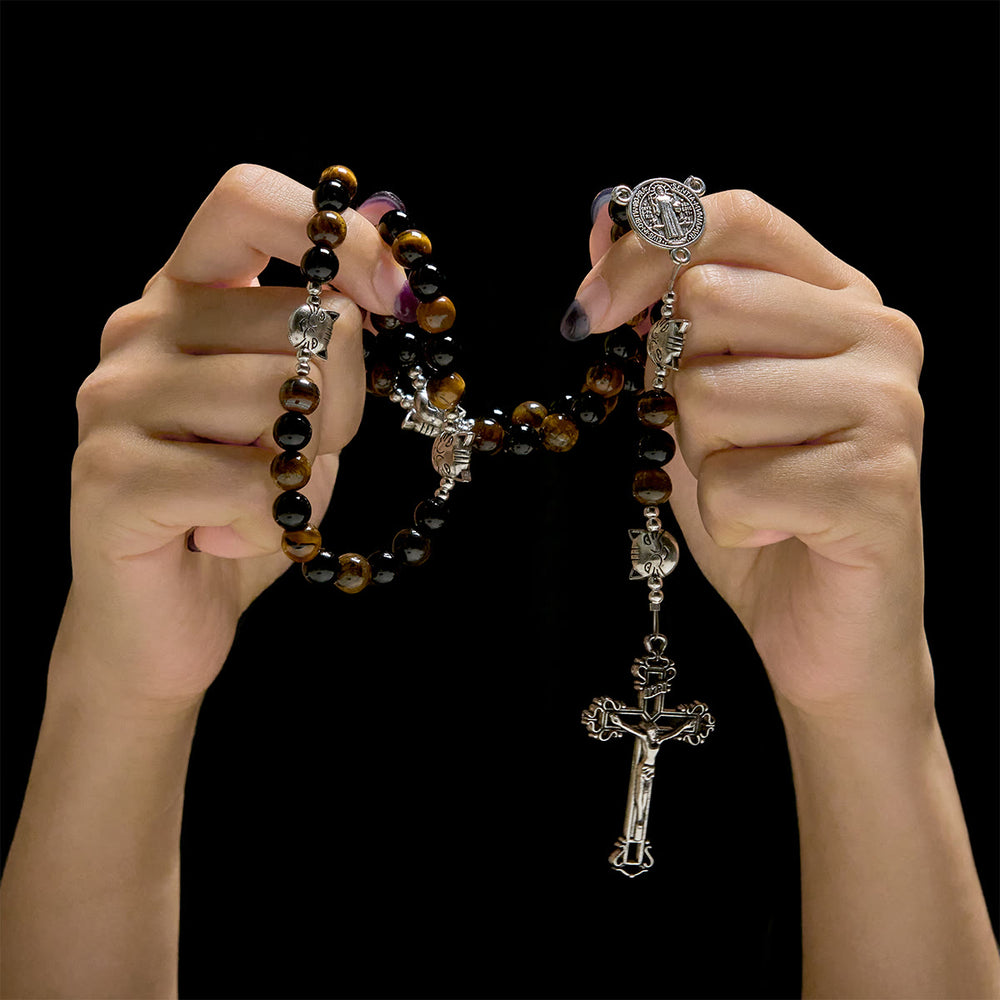 Christianartworkshop Faithful Tabby Cat with Brown Black Beads for Loving Prayer Bracelet, Animal Rosary - image 1