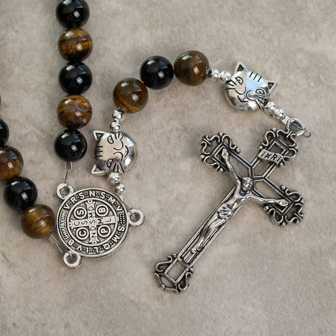 Christianartworkshop Faithful Tabby Cat with Brown Black Beads for Loving Prayer Bracelet, Animal Rosary - image 8