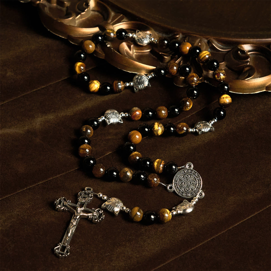 Christianartworkshop Faithful Tabby Cat with Brown Black Beads for Loving Prayer Bracelet, Animal Rosary - image 2